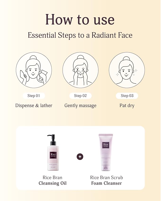 Rice Therapy Rice Bran Foam Cleanser (5.1+5.1fl oz, Pack of 2) - Facial Deep Cleansing Foam for Oily Skin. Radiant, Smooth Skin with Gentle Scrub for Men & Women