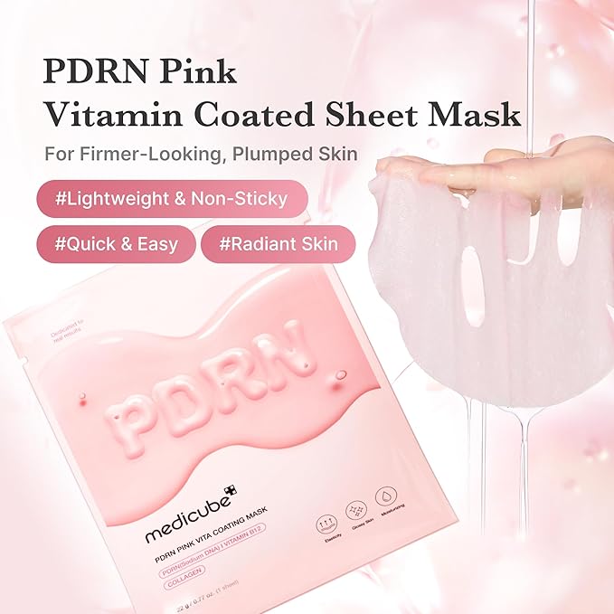 medicube Salmon DNA PDRN Pink Vita Coating Sheet Mask 10EA - Korean sheet mask for glass skin - Luxurious Home care Mask for Hydration, Firming, and Even Skin Tone, Korean skin care (22g 0.77 x 10ea)
