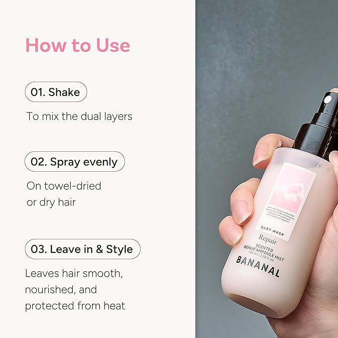 Rapair Korean Ampoule Hair Serum Mist - Nourishing & Moisturizing Hair Treatment, Frizz Control, Paraben & Sulfate Free, Baby Musk, 100ml / 3.38 fl oz