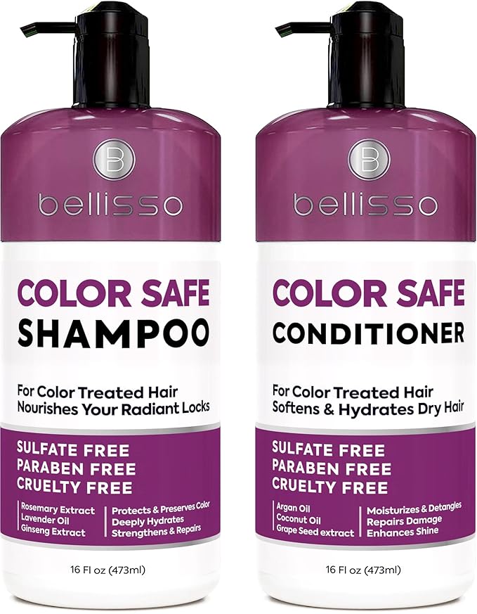 Color Safe Shampoo and Conditioner Set - For Protecting Dyed and Treated Hair Against Fading - Sulfate and Paraben Free, Anti Fade, Moisturizing Care Products to Protect Women and Men - With Rosemary