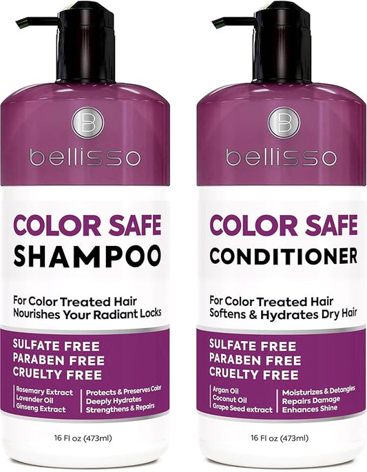 Color Safe Shampoo and Conditioner Set - For Protecting Dyed and Treated Hair Against Fading - Sulfate and Paraben Free, Anti Fade, Moisturizing Care Products to Protect Women and Men - With Rosemary