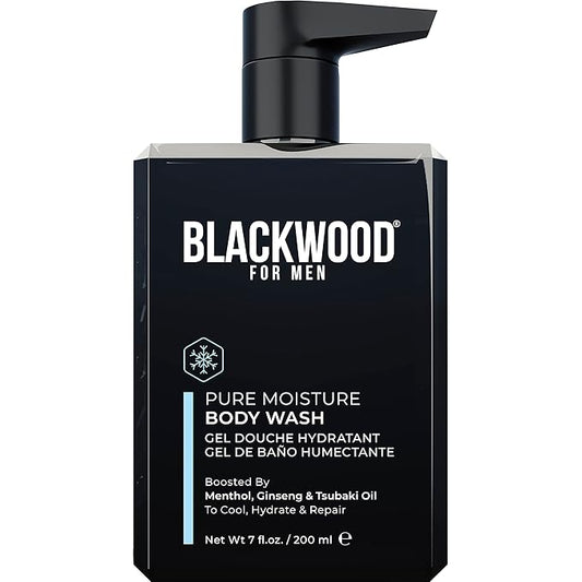 Blackwood For Men Pure Moisture Body Wash - Infused with Ginseng & Menthol - Natural Vegan Formula for Sensitive Skin and Workout Recovery - Sulfate Free, Paraben Free, & Cruelty Free (7 Oz)