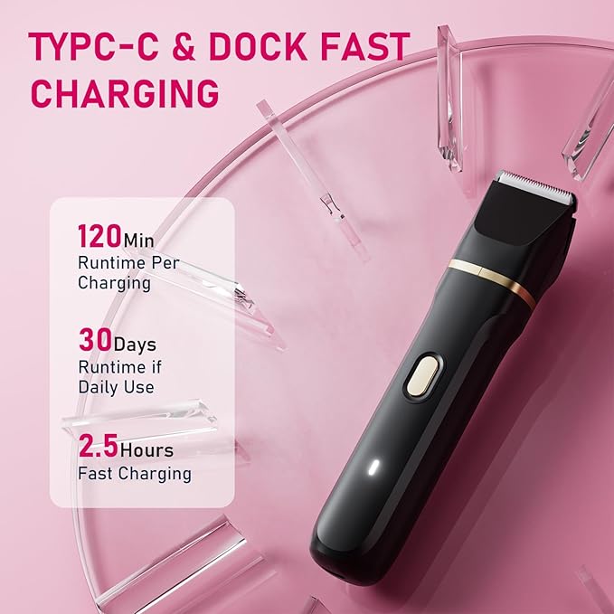 Electric Razors for Women, 5-in-1 Wet/Dry Bikini Trimmer with USB Charge Dock, Deluxe Facial Hair Removal, Wet/Dry Body Shaver for Nose Eyebrows Beard Underarm Leg Arm, IPX7 Waterproof (Black)