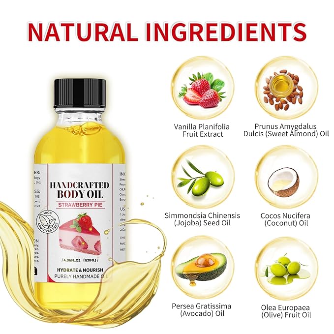 Strawberry Body Oil, 2PCS Body Juice Oil, Cream Of Handcrafted Cream Pie Oil, 4.06 Fl Oz (2, Strawberry)
