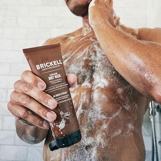 Brickell Men's Exfoliating Body Wash, Natural and Organic Body Scrub and Gel Wash to Cleanse and Reveal Fresh, Clear Skin, 8 Ounce, Scented (Fresh Mint, 8 oz)