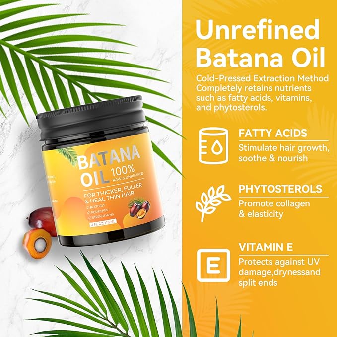 Batana Oil Paste - Unrefined Natural Botana Oil for Hair Growth Restores Thin Damaged Hair and Scalp with Nourishment, Organic Raw BaNta Hair Mask for Women & Men Fits All Hair Type (4oz)