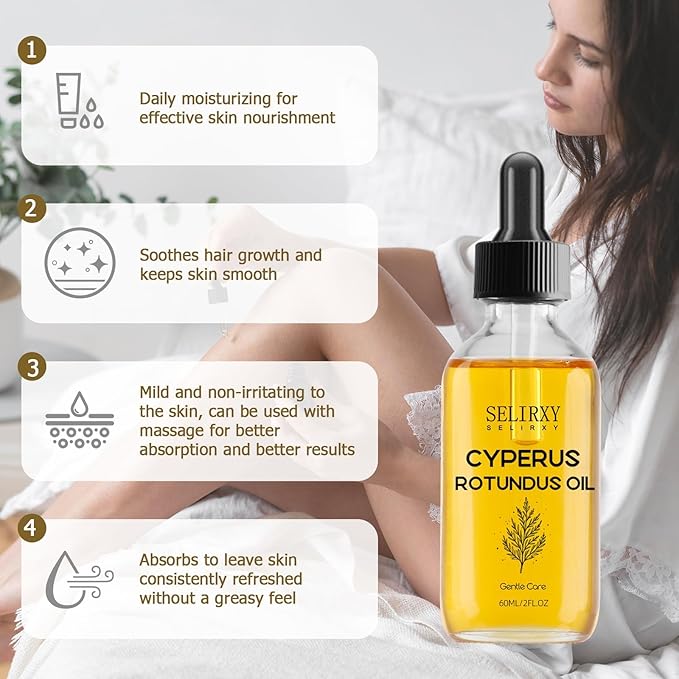 Cyperus Rotundus Oil, Natural Botanical Oil for Sensitive Skin & After Shaving Care, Lightweight Moisturizing Body Oil for Men and Women, 60ML