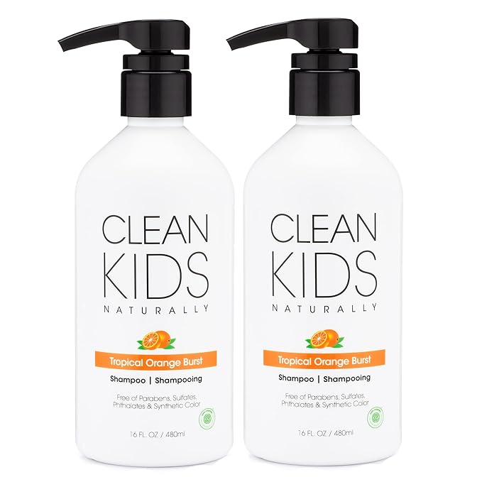 Clean Kids Naturally Tropical Orange Burst Shampoo, All-Natural, Gluten-free, Vegan, and Cruelty-free, Paraben-Free, EWG Verified, 16 oz (2 Bottles)