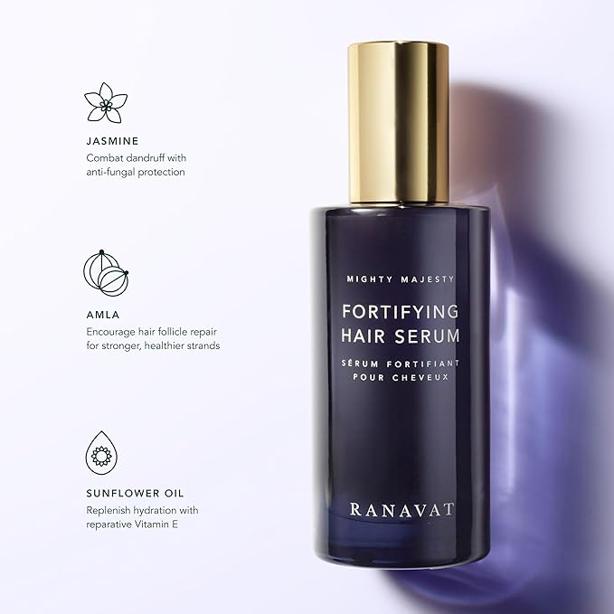 RANAVAT Mighty Majesty Travel Size Hair Serum - Fortifying Hair Oil Serum for Scalp Hydration, Frizz Control, & Hair Shine - With Jasmine and Amla Extract (0.5 oz)