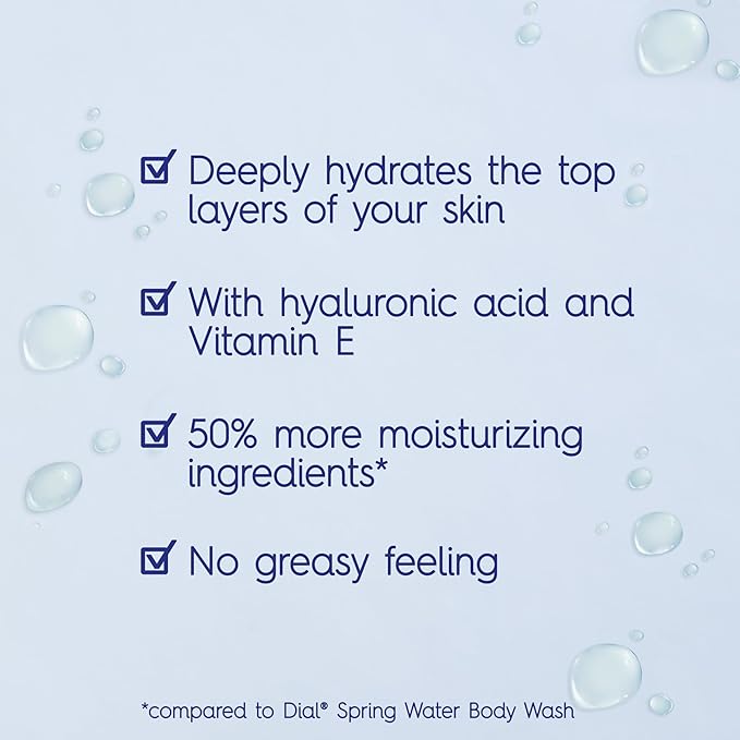 Dial Body Wash, Healthy Hydration, Hyaluronic Acid plus Vitamin E, 16 oz (Pack of 4)
