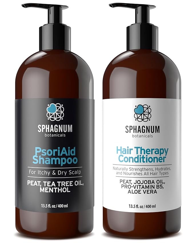 Psoriasis Shampoo and Conditioner Set - Peat Mud Therapy for Red & Itchy Scalp with Tea Tree Oil, No Coal Tar. For Both Men and Women. 2 x 13.5 Oz