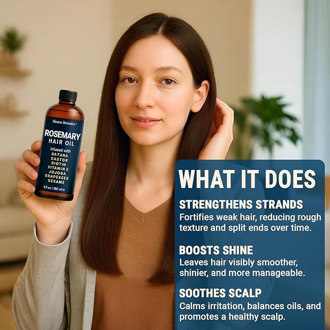 Nexon Botanics Rosemary Oil for Hair Growth 6 fl oz - Natural Scalp and Hair Oil with Batana, Castor, Biotin, Vitamin E, Grapeseed, Jojoba, Sesame - Aceite de Romero y Batana