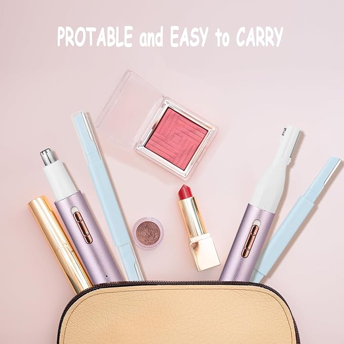 Nose & Eyebrow Trimmer for Women and Men,2025 Rechargeable Ear Razor & Face Shaver,Lady's Painless Portable Facial Hair Removal with Comb, Dermaplane Tool for face,Lips,Body,Leg (Blue)