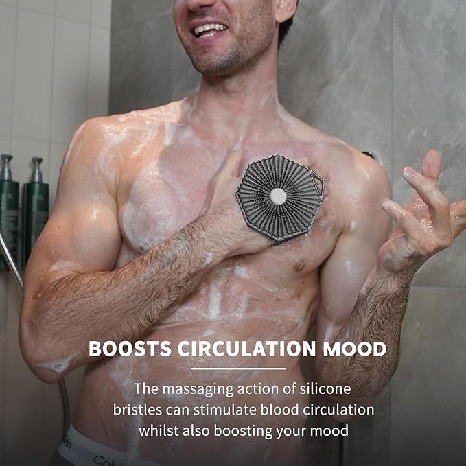 iTokGoK® Premium Silver-Infused 2-in-1 Silicone Body Scrubber, Double-Sided Design Body Brush Body Scrubber Exfoliating Body Brushes forSensitive Skin for Showering, Silicone Loofah - Gray