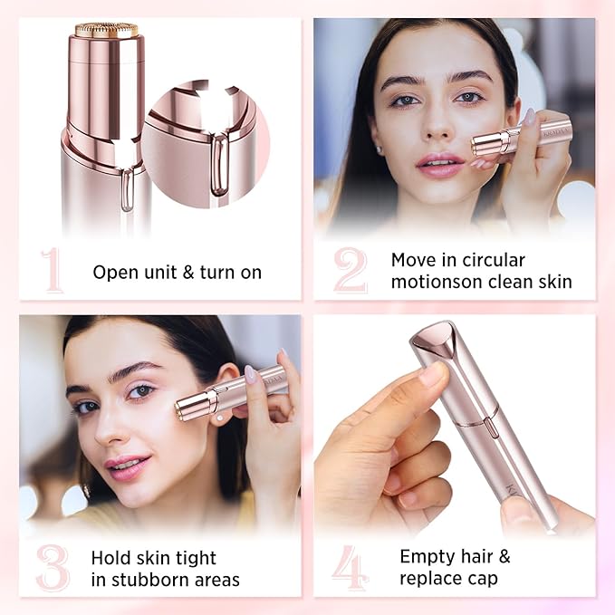Facial Hair Removal for Women - Painless Facial Hair Remover - Electric Hair Removal Device for Face Lips Peach Fuzz with Light (Rose Gold)