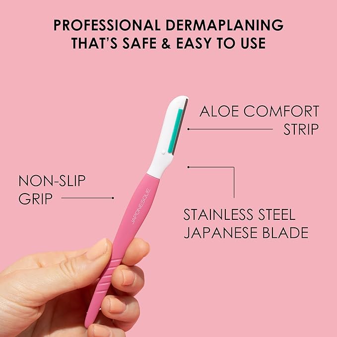 Japonesque Dermaplaner with Soothing Aloe Comfort Strip - Facial Dermaplane Razor, Skin Tool with Ultra Precision Blade for Facial Hair Removal and Exfoliation, 5pk