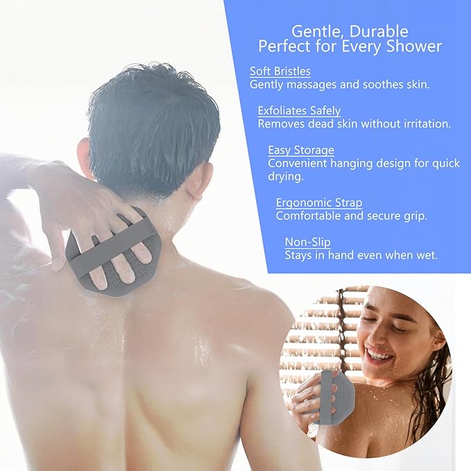 Silicone Body Scrubber – Exfoliating Body Brush for Shower, Soft Silicone Scrub for Men & Women, Shower Scrubber for Skin Care, Body and Face Scrub (Grey)