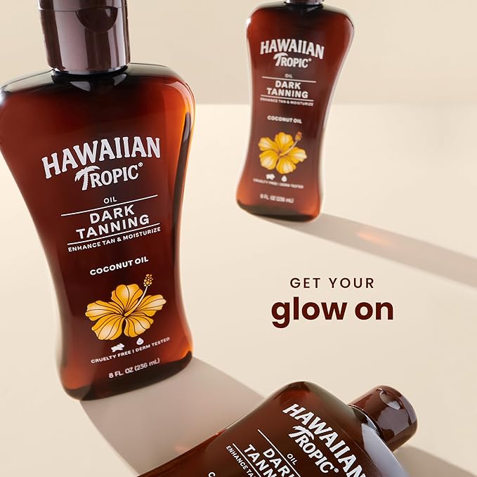 Hawaiian Tropic Dark Tanning Oil, 8oz | Moisturizing Body Oil with Cocoa Butter, Tan Enhancer, 8oz each Twin Pack