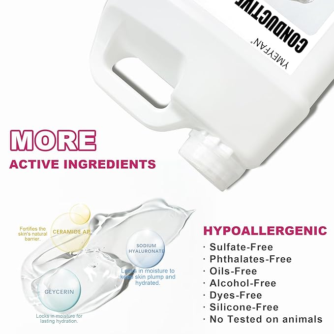 2.5L Large Conductive Gel for Microcurrent Facial Device, Radio Frequency Laser Hair Removal Cooling Gel, Sulfate & Phthalate-Free, Sodium Hyaluronate, Ceramide AP for Skin Soothing Hydrating