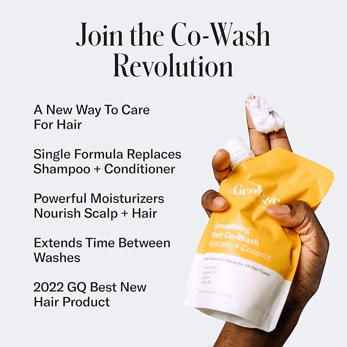 Geologie Smoothing Hair Co-Wash | 4-in-1 Hair Cleanser, Conditioner, Mask & Serum | Avocado Oil, Coconut Oil, Squalane & Vitamin B5 Formula For Men & Women | Eco-Friendly Pouch 84% Less Plastic