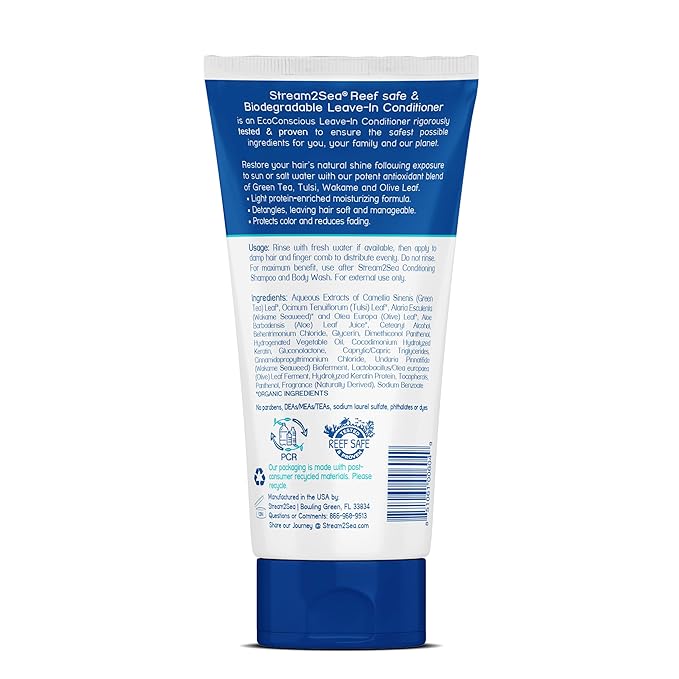 Leave-In Hair Conditioner Detangles & Replenish Hair Moisture Natural Reef Safe Formula - Sulfate and Paraben Free with UV Protection by Stream2Sea