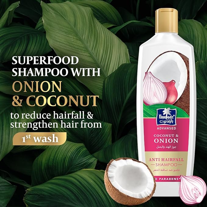 Parachute Advanse Coconut & Onion Shampoo | Strengthens Hair & Reduces Hairfall | 13.4 Fl oz | Pack of 2