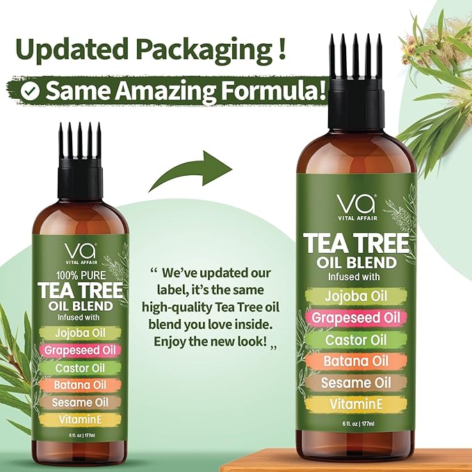 Tea Tree Oil For Hair With Jojoba, Castor, Batana Oil - Tea Tree Hair And Scalp Treatment - Hair Oil For Dandruff - Helps Strengthen, Volumize & Promotes Hair Growth - 6 Fl Oz