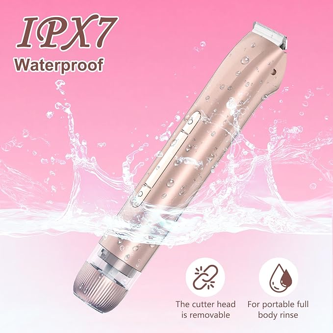 Bikini Trimmer for Women, 2 in 1 Electric Razors for Women Painless Body and Facial Hair Removal, IPX7 Waterproof Wet & Dry Use Bikini Trimmer for Ladies Pubic, Legs, Face, Underarms (Pink)