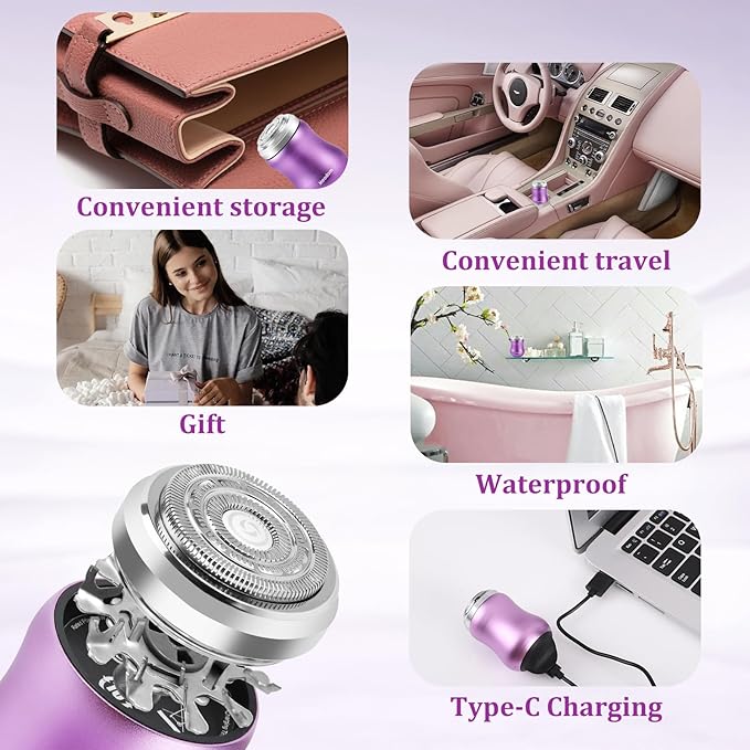 Facial Hair Removal for Women, Painless Womens Epilator Hair Remover with Waterproof USB Rechargeable, Cordless Electric Razor/Shaver for Bikini,Upper Lip,Arm,Legs,Peach Fuzz (Purple)