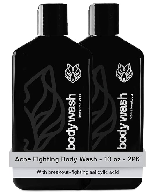 Black Wolf Salicylic Acid Body Wash for Men - 10 Fl Oz, 2-Pack - Men's Acne Body Wash - Charcoal Helps Reduce Acne Breakouts & Cleanse Your Skin - Full Coverage & Deep Clean Treatment - Men's Bodywash