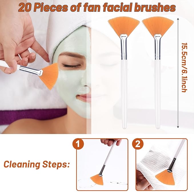 20 Pieces Fan Brushes Facial Applicator Brush Soft Makeup Mask Acid Applicator Brush Esthetician Cosmetic Brush for Mud Cream, Makeup Peel (Yellow)