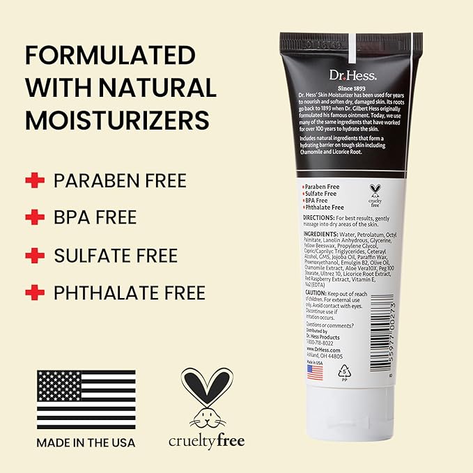 Dr Hess Men's Moisturizer, All Natural Tough Skin Cream with Lanolin, Beeswax, Licorice Root & Chamomile, Hand & Body Lotion to Care for Dry, Damaged Skin, Paraben, Sulfate, BPA & Phthalate Free, 4oz