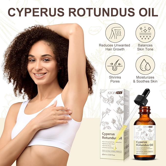 Cyperus Rotundus Oil for Hair Removal, 100% Natual Cyprus Rotundus Oil Cypress Oils Hair Inhibitor, Reducing Body Hair Growth, Moisturizes & Soothes Skin, Shrink Pores, For All Skin Types, 2.02 Fl.Oz