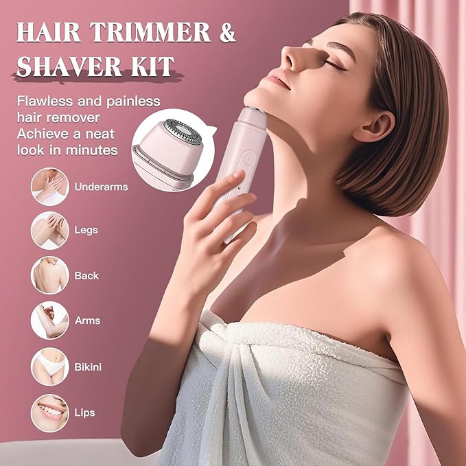 Bikini Trimmer Electric Razors for Women, 2-in-1 Dual-Head Cordless Body Hair Trimmer Facial Hair Removal for Face Lip Chin Pubic Underarm Legs, IPX6 Waterproof, Gifts for Women