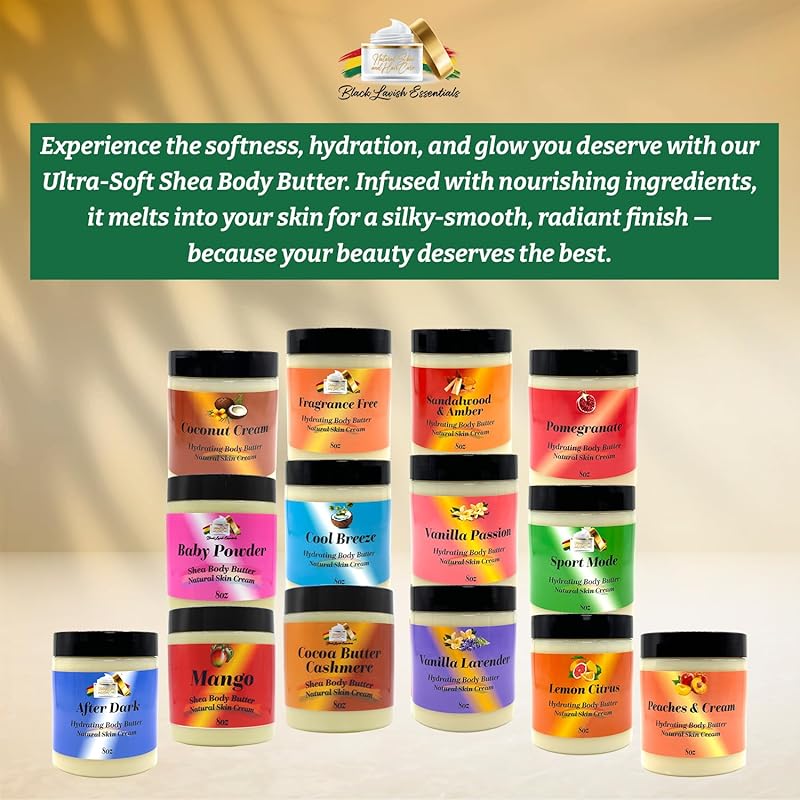 Ultra-Soft Shea Body Butter, Dry Skin Cream for Radiant Moisturized Skin, Natural Hydrating Body Lotion with Aloe Vera, Argan Oil, Rosehip Oil, (Baby Powder, 8oz)