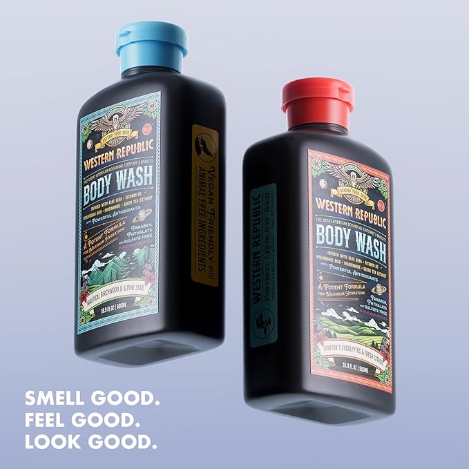 Men's Body Wash | Nautical Birchwood & Alpine Sage Scent and | Hydrating & Anti-Aging Formula with Aloe, Niacinamide & Hyaluronic Acid (2 Pack) | Made in USA