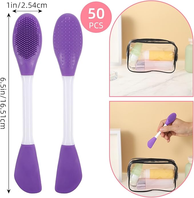 50 Pcs Silicone Face Mask Applicator, 2 in 1 Double-Sided Facial Scrubber Brush Tool, Double-Head Manual Cleansing Brush for Deep Gentle Exfoliating