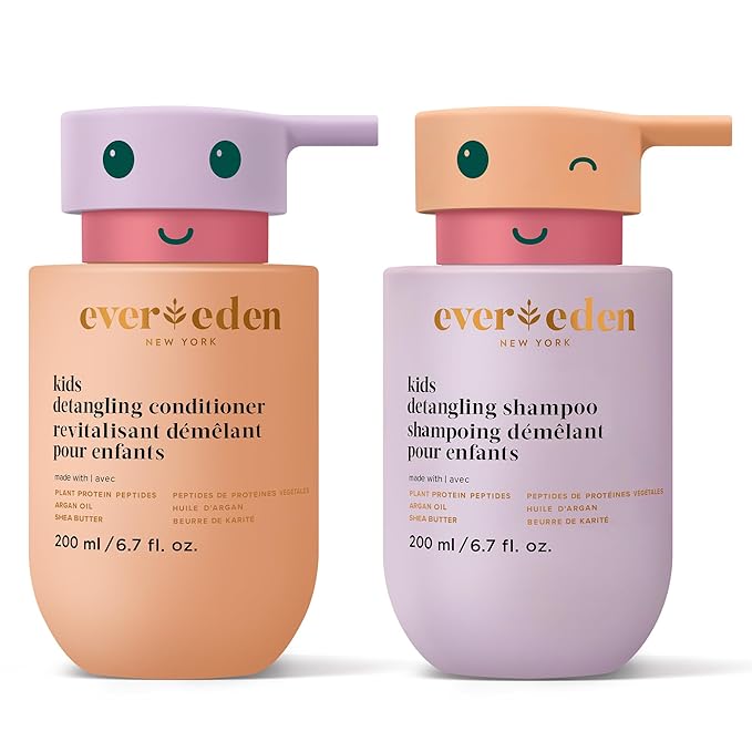 Evereden Kids Haircare Set: Hair Detangling Shampoo & Conditioner for Children Ages 3+, Plant Protein Peptides & Argan Oil, Vegan, Free from Sulfate, Paraben, Phthalate & Petrolatum