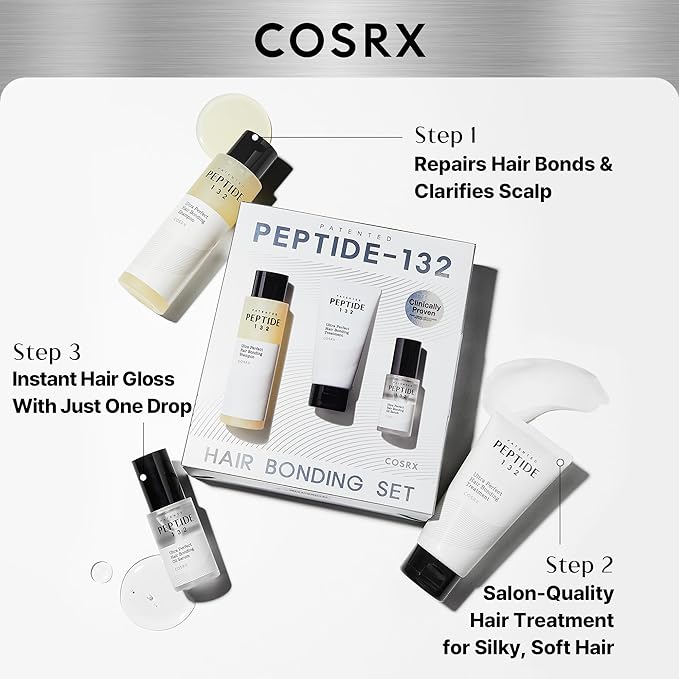 COSRX PEPTIDE 132 Hair Care Set - Bonding Shampoo, Treatment & Oil Serum, Bond Repair Treatment Hair Gift Set for Damaged, Dry Hair, Daily Scalp Treatment for Dandruff, Dry, Itchy or Flaky Scalp