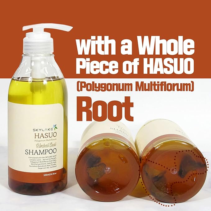 Skylake Hasuo Herbal Cool Shampoo with Fallopia Multiflora and Peppermint – Refreshing, Cleansing, and Cooling for the Hair – Unisex Herbal Formula