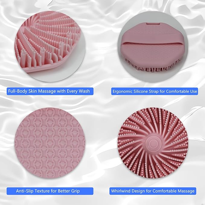Silicone Body Scrubber – Exfoliating Body Brush for Shower, Soft Silicone Scrub for Men & Women, Shower Scrubber for Skin Care, Body and Face Scrub (Pink)