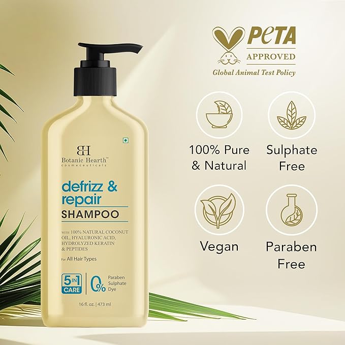 Botanic Hearth Coconut Oil Shampoo Infused With Hyaluronic Acid, Hydrolyzed Keratin & Peptides | Clarifying Shampoo To Defrizz, Repair & Strengthen Hair | For All Hair Types, 16 Fl Oz