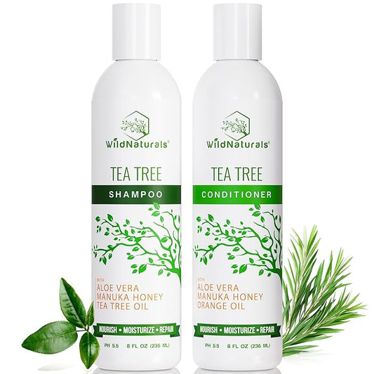 Tea Tree Oil Shampoo and Conditioner Set - Dry Scalp Treatment for Itchy Relief - Anti-Dandruff Thickening Formulas for Men & Women, All Hair Types