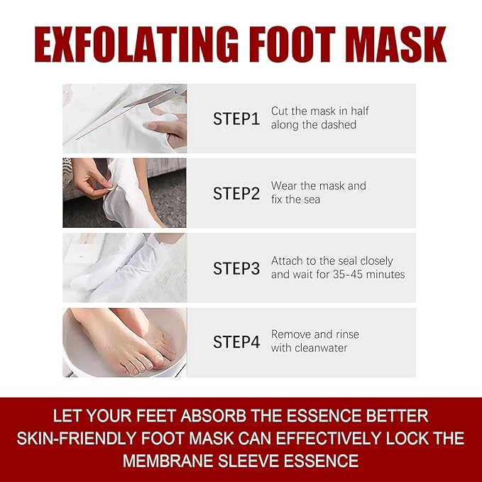 Exfoliating Foot Mask with AHA 30% + BHA 2%, Natural Moisturizing Peeling Solution for Dry Cracked Feet, 1 Pair