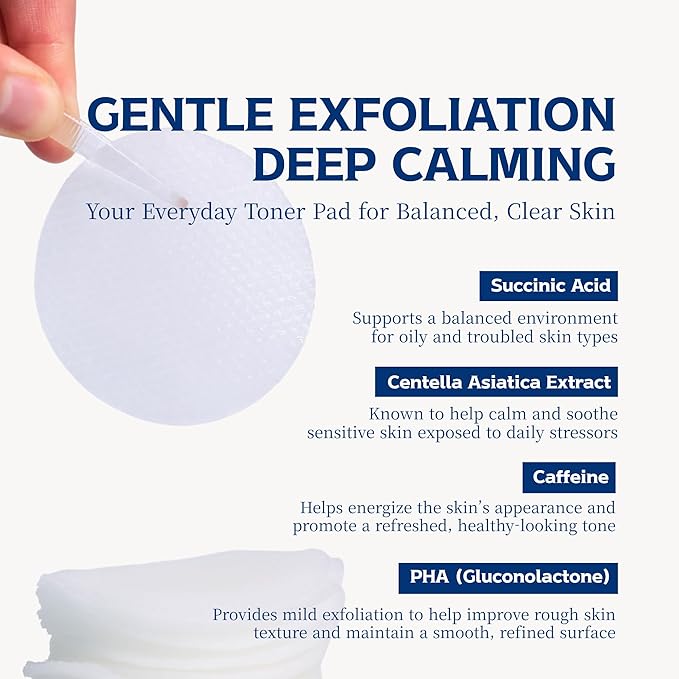 Re.SPN PHA Succinic Acid Calming Toner Pads – Daily Exfoliating, Hydrating and Soothing with CICA, Caffeine, Non-comedogenic, Vegan, Glass Skin, K-Beauty (35 Count)