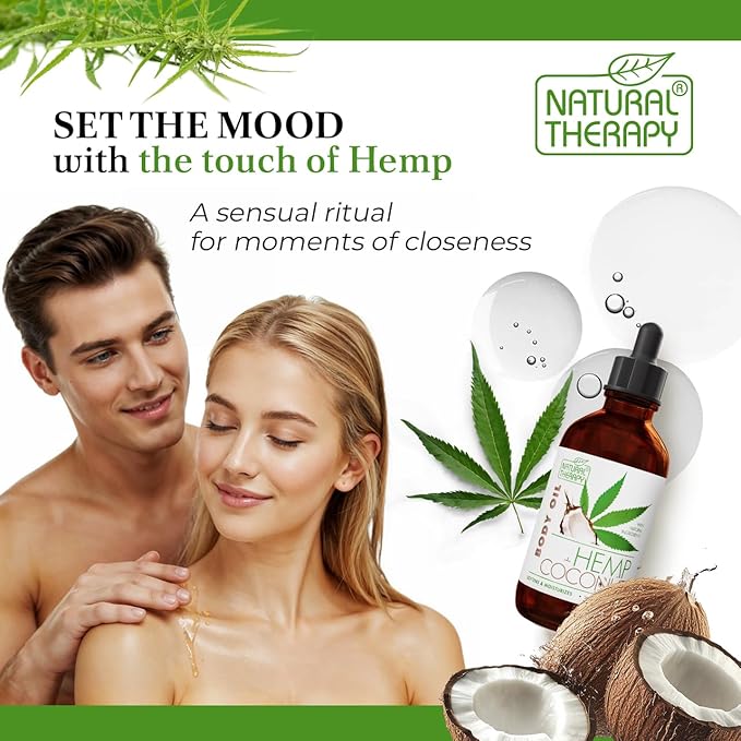 Natural Therapy Hemp & Coconut Body Oil – Moisturizing Body Oil – Hydrate & Soften Skin – Increase Skin Elasticity and Provide Anti-Aging Support (4 Fl.Oz)