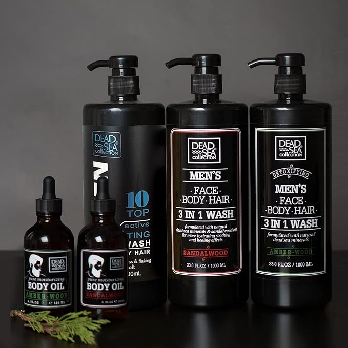 Dead Sea Collection Mens Body Wash 3 in 1 – Eucalyptus Body Wash for Men – Shower Gel – Shampoo – Shower Soap for Face and Hair – Pack of 2 Bottles (33.8 Fl. Oz. Each)