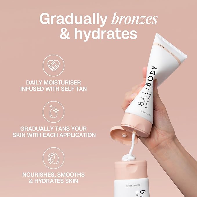 Bali Body Gradual Tan - 2-in-1 Ultra Moisturizing Body Lotion for Women with Extremely Dry Skin, Hydrating Natural Self Tanner, Non-Greasy & Streak-Free Moisturizer, Cruelty-Free (200 ml/6.7 fl oz)