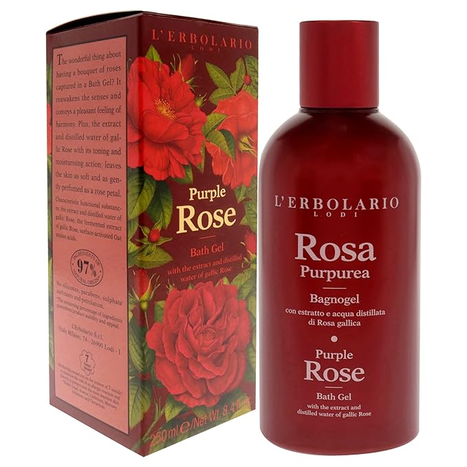 L'Erbolario Shower Gel – Moisturizing Body Wash for Daily Cleansing – Softening Body Soap with Sophisticated Floral Fragrance - Purple Rose - 8.4 oz
