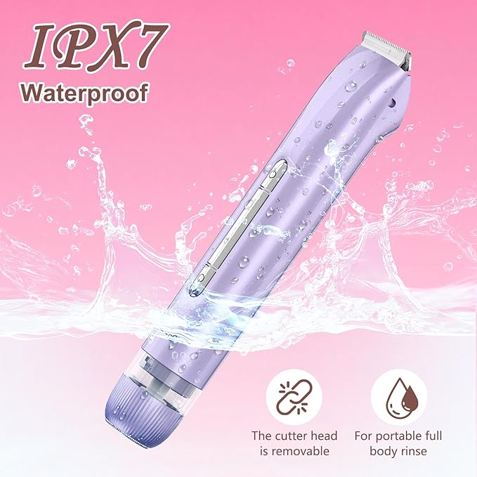 Bikini Trimmer for Women, 2 in 1 Electric Razors for Women Painless Body and Facial Hair Removal, IPX7 Waterproof Wet & Dry Use Bikini Trimmer for Ladies Pubic, Legs, Face, Underarms (Purple)